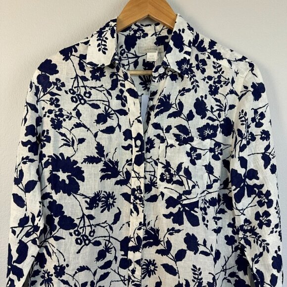 Outerknown Women's Button Up Linen‎ Shirt Floral Long Sleeve White Size Large - Picture 2 of 13